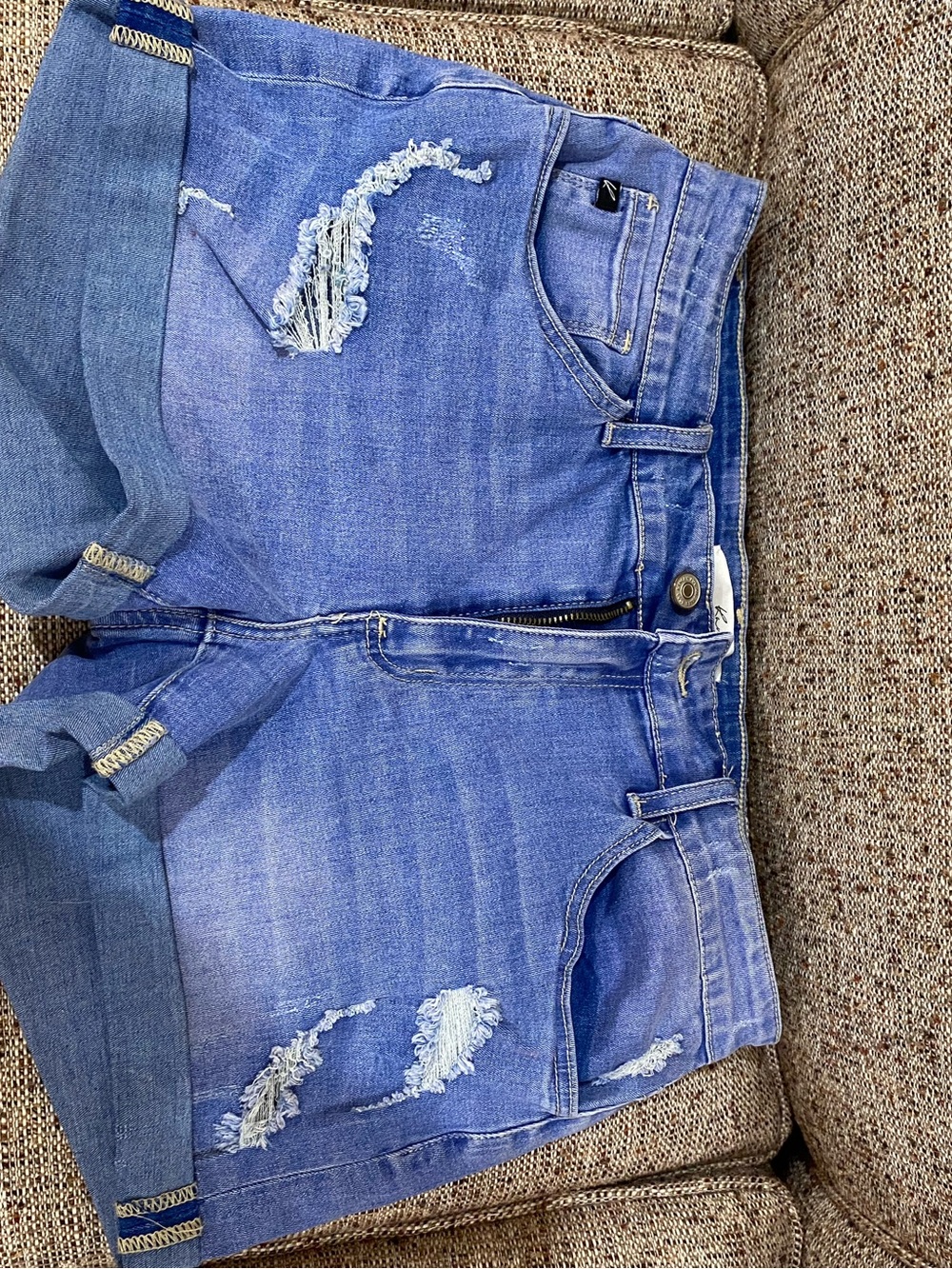 KanCan Medium Blue Distressed Cuffed Jean Shorts